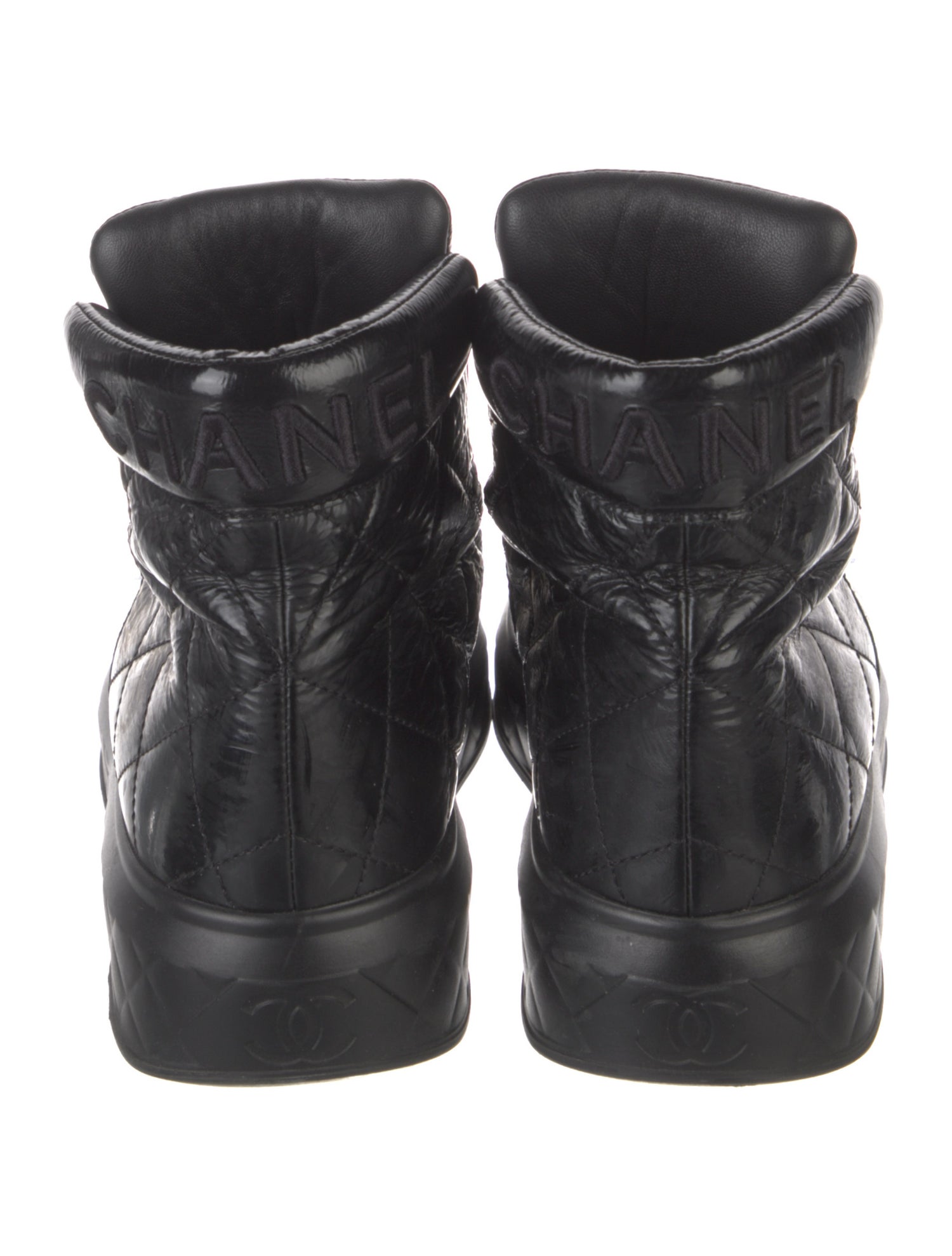 Chanel Interlocking CC Logo Patent Leather Hiking Boots